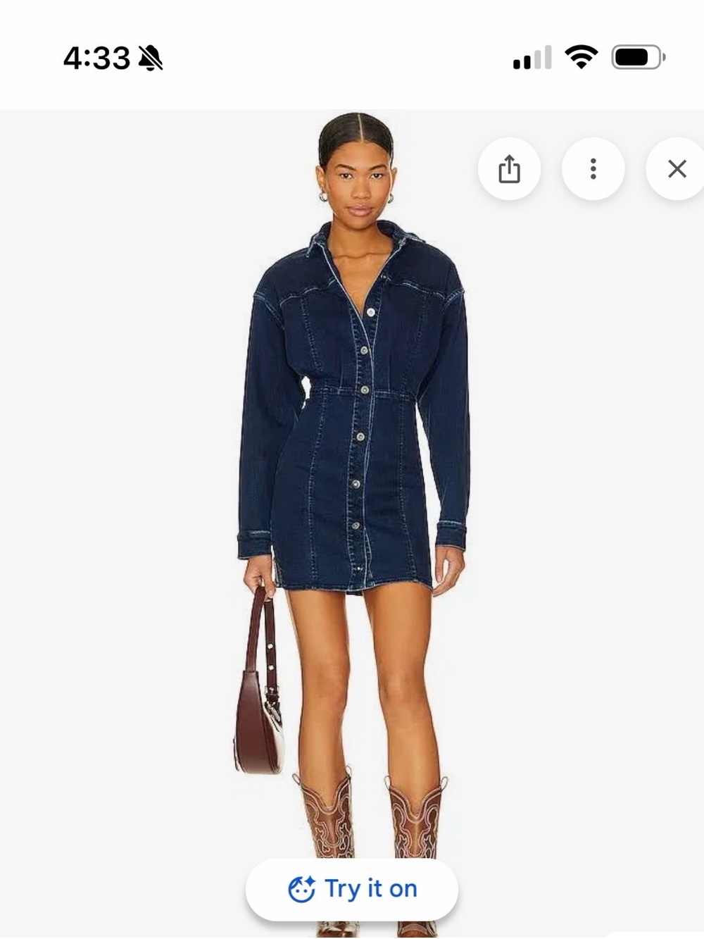 Free People Dark Blue Denim Button-Front Mini Dress